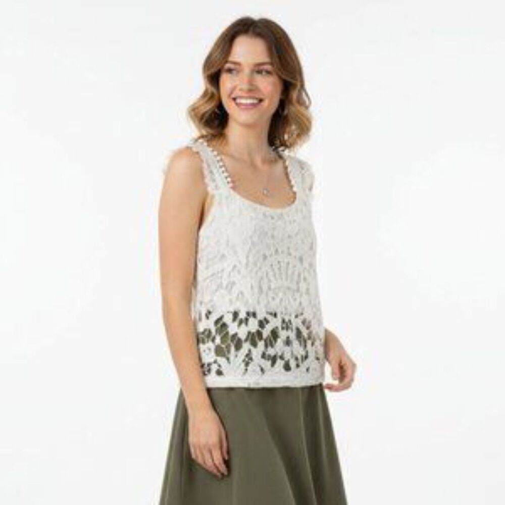 Anthropologie Moth Ivory Crochet Lace Sleeveless Top S